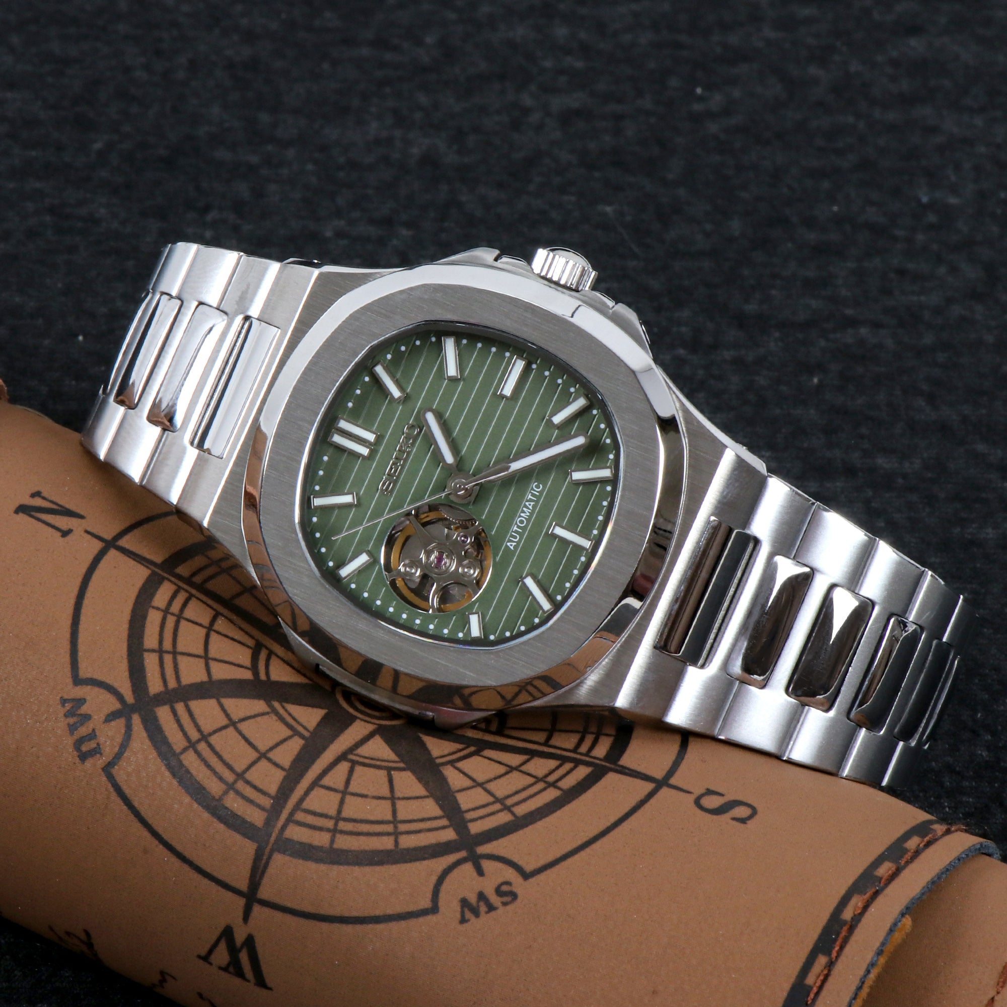 Custom Green Naut Open Heart Automatic Mod Watch