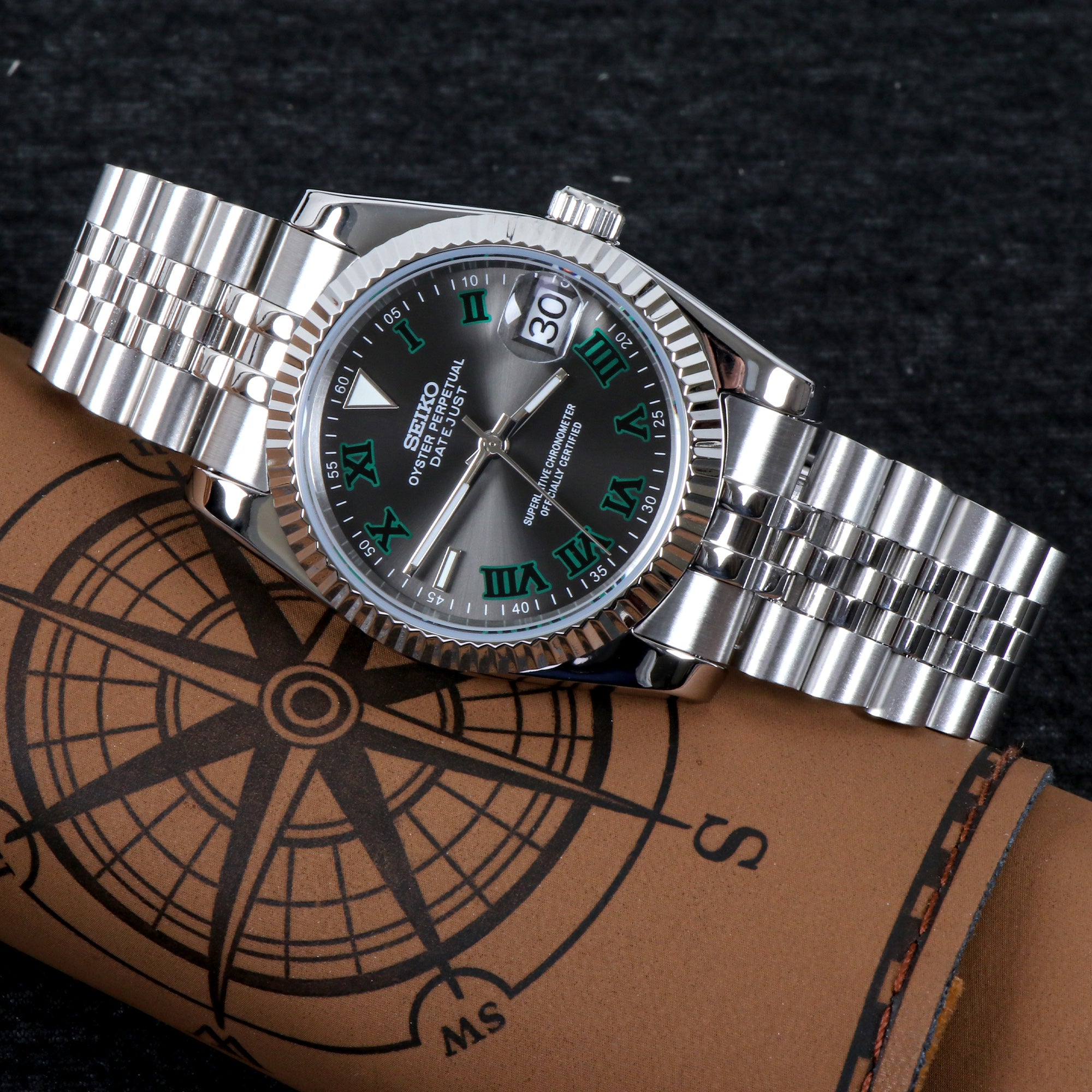 Custom Green Roman Automatic Mod Watch