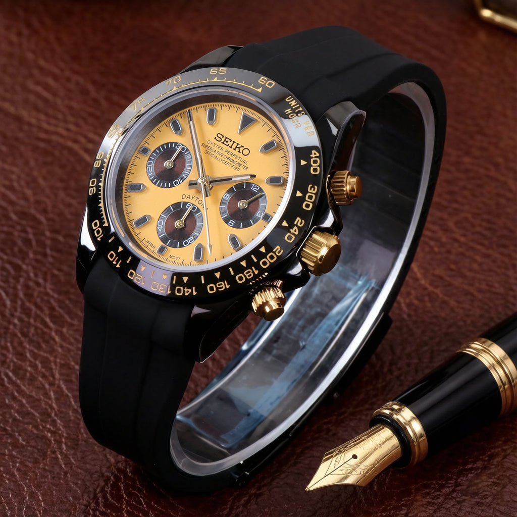 Custom Seiko Yellow Racing Speed Chronograph Mod Watch