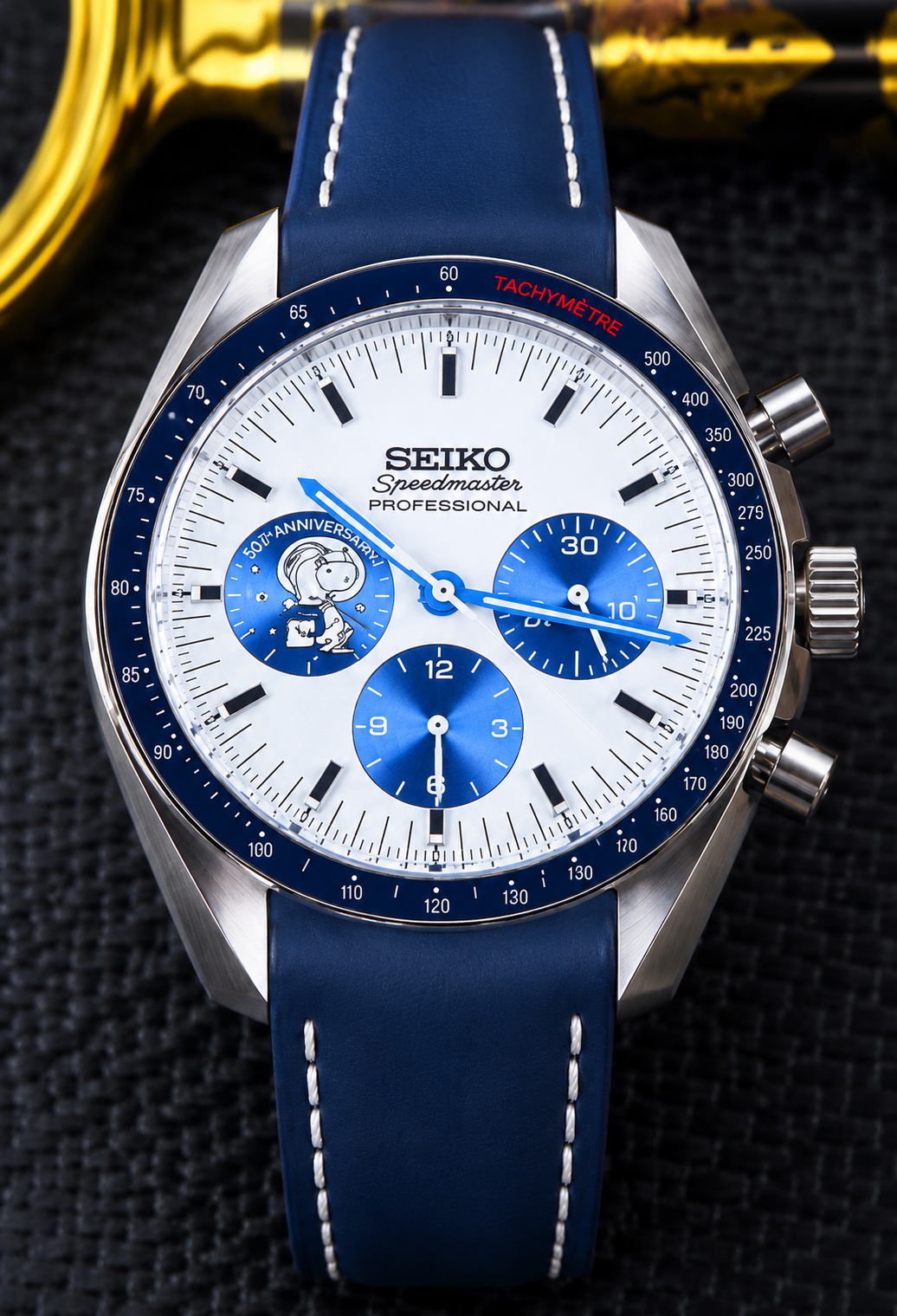 Custom Seiko Blue Black Snoopy Racing Chronograph Mod Watch