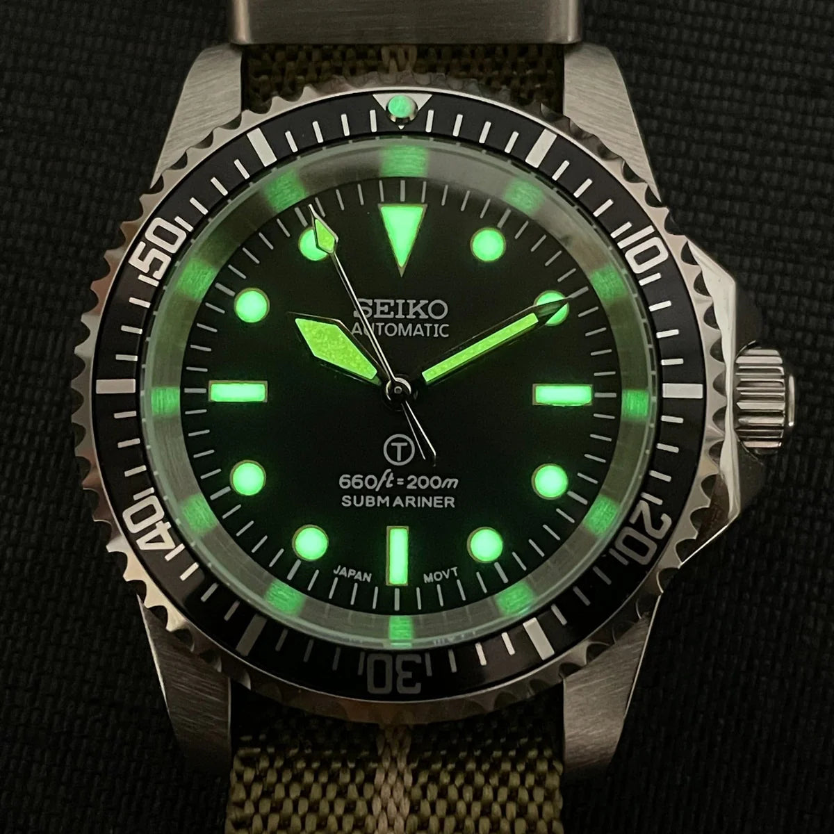 Custom Seiko Green Milsub Racing Automatic Mod Watch