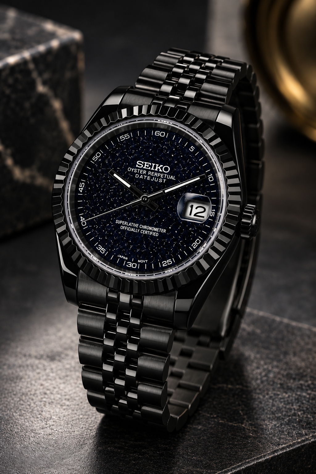 Custom Seiko Black Starry Automatic Mod Watch