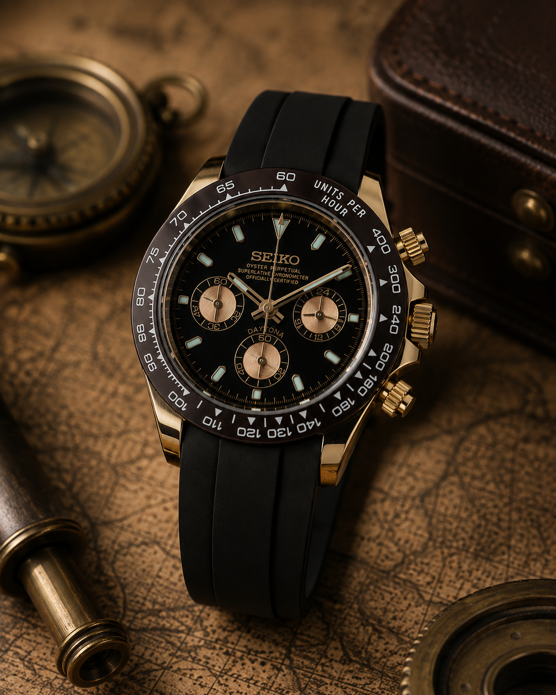 Custom Seiko Choco Black Racing Chronograph Mod Watch