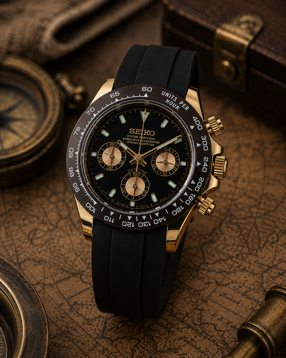 Custom Seiko Choco Black Racing Chronograph Mod Watch