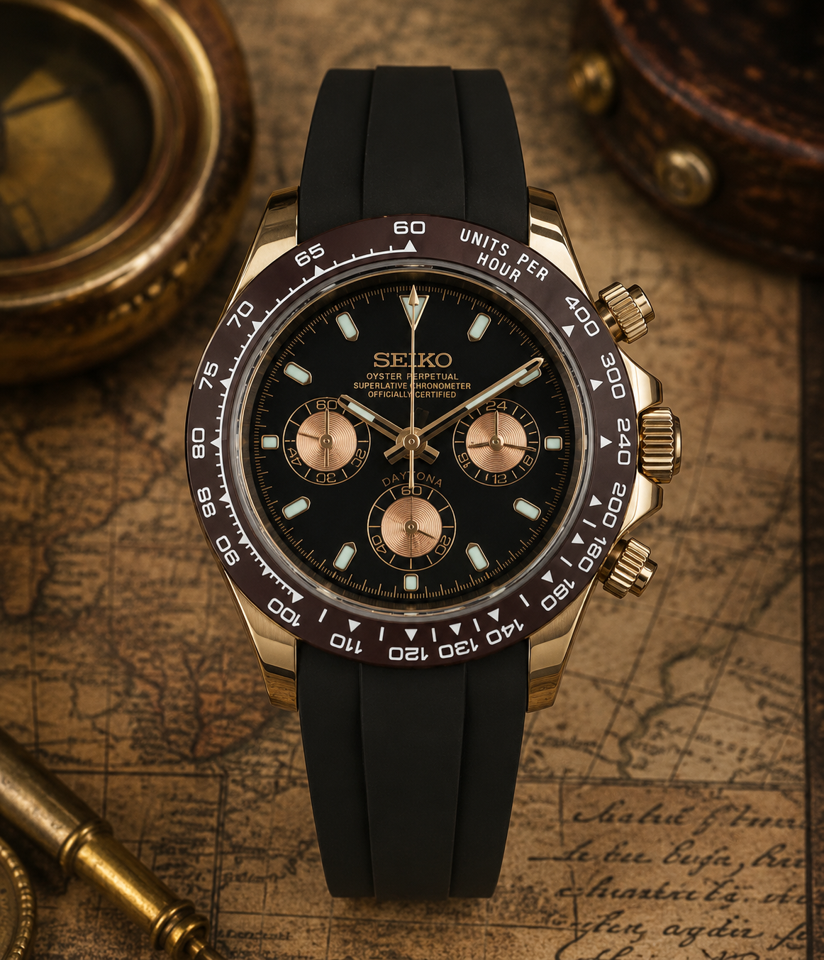 Custom Seiko Choco Black Racing Chronograph Mod Watch