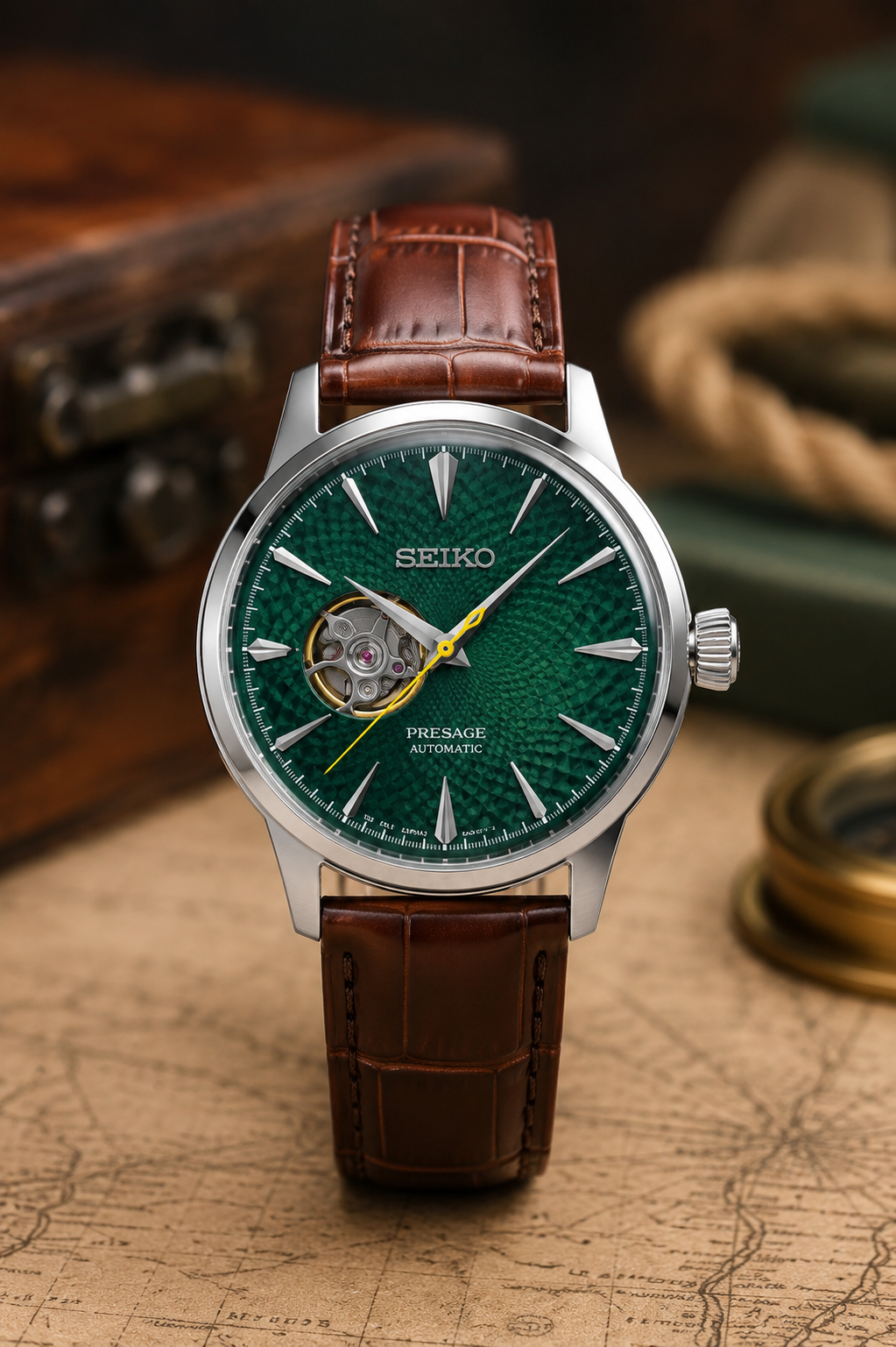Custom Seiko Emerald Green Cocktail Open Heart Skeleton Automatic Mod Watch