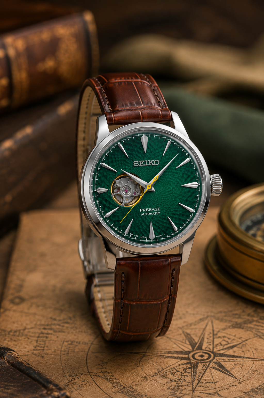 Custom Seiko Emerald Green Cocktail Open Heart Skeleton Automatic Mod Watch