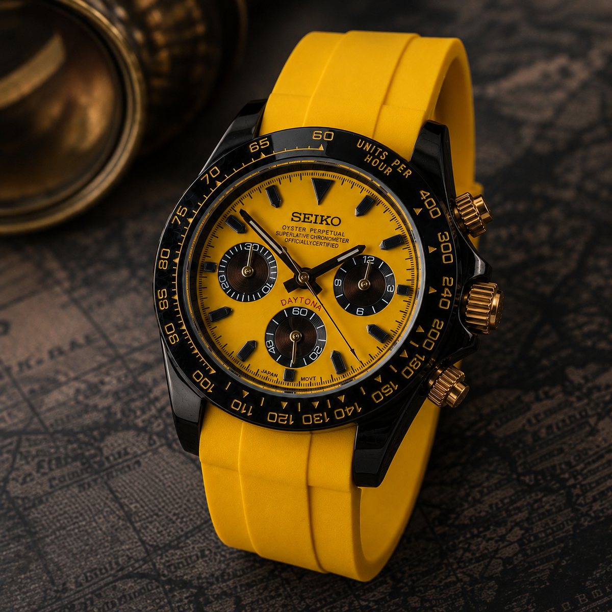 Custom Seiko Yellow Racing Speed Chronograph Mod Watch