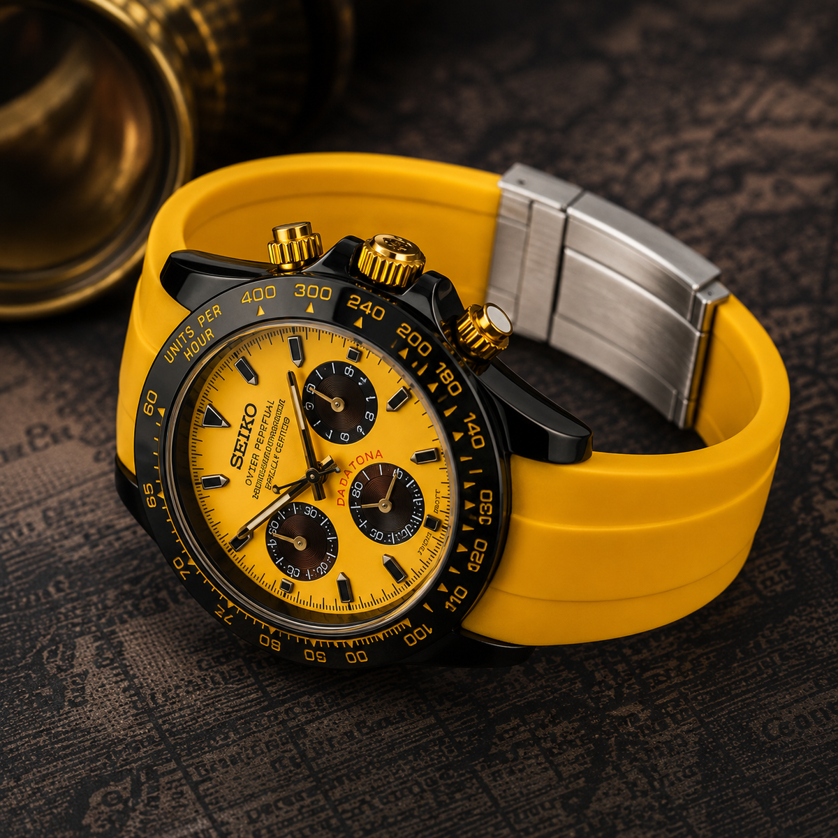 Custom Seiko Yellow Racing Speed Chronograph Mod Watch