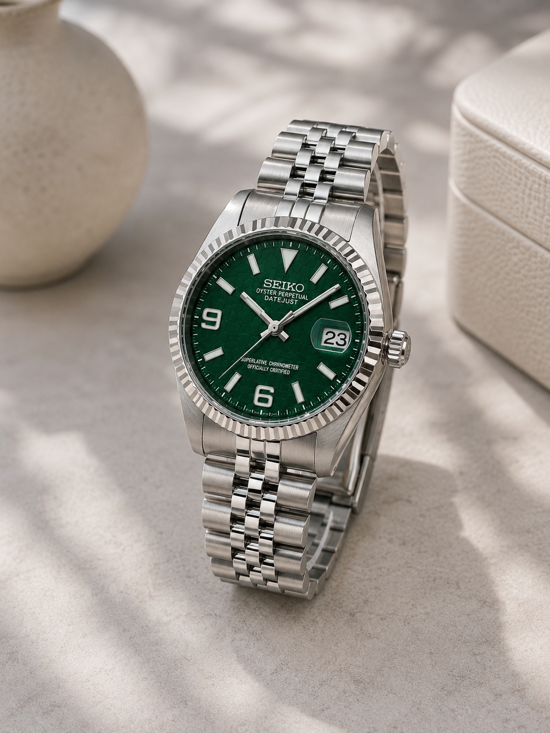 Custom Seiko Classic Emerald Green Speed Mod Watch