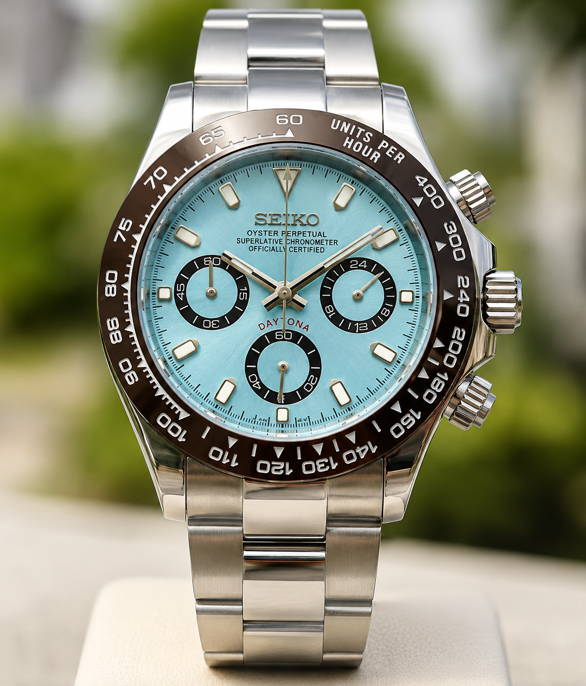 Custom Seiko Ice Blue Racing Chronograph Speed Mod Watch