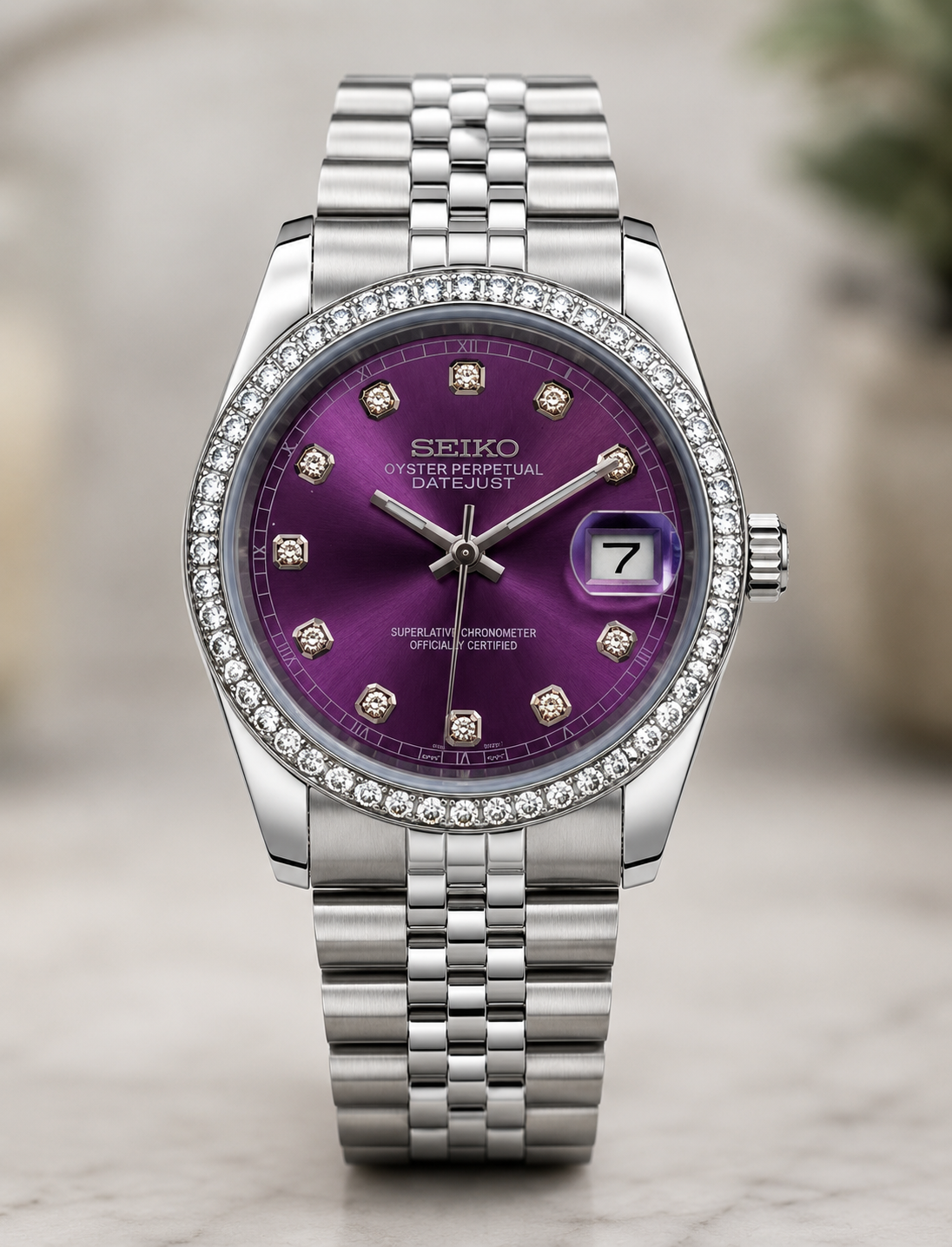 Custom Seiko Classic Diamond Purple Speed Mod Watch
