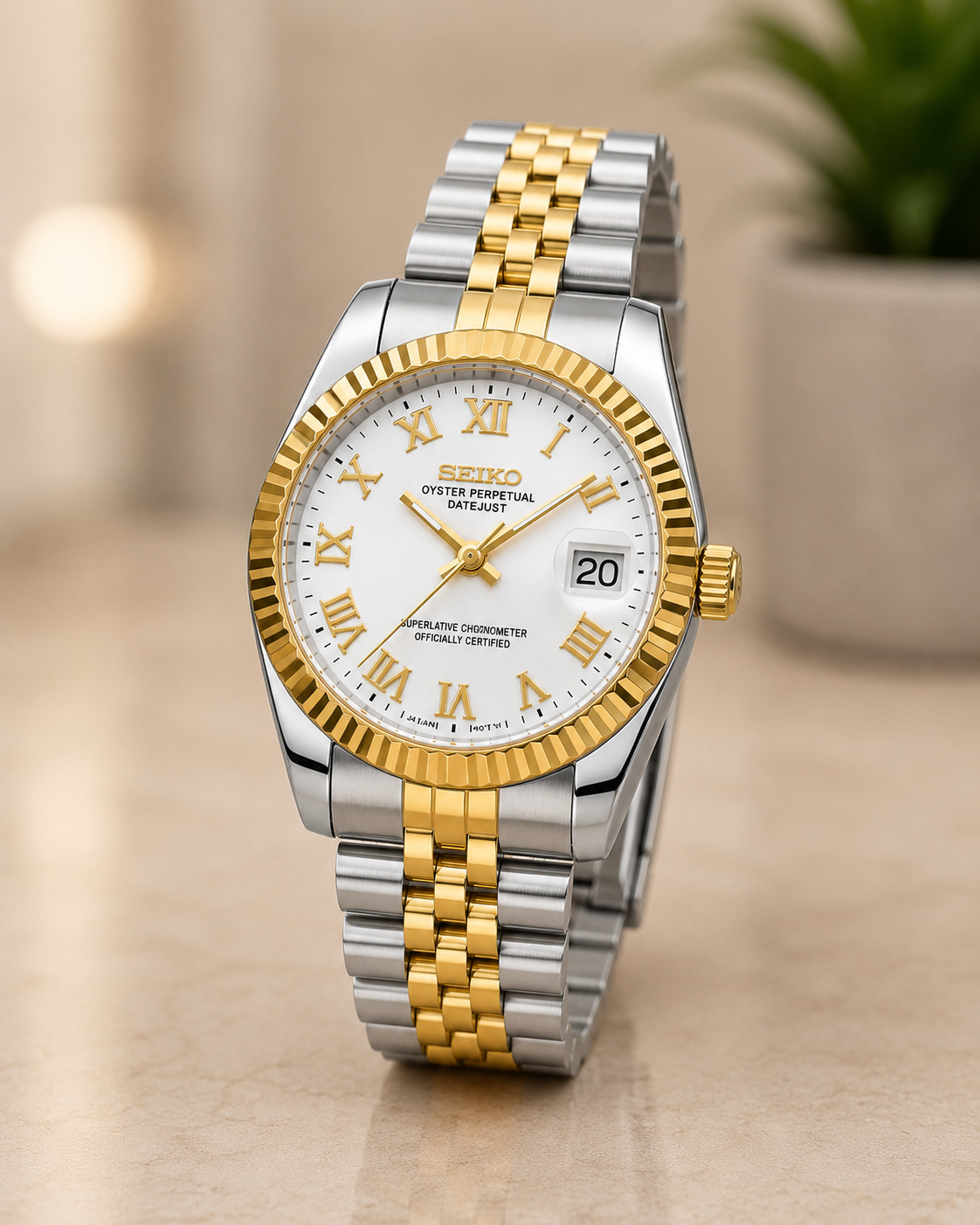 Custom Seiko Classic Roman Pearl Speed Mod Watch