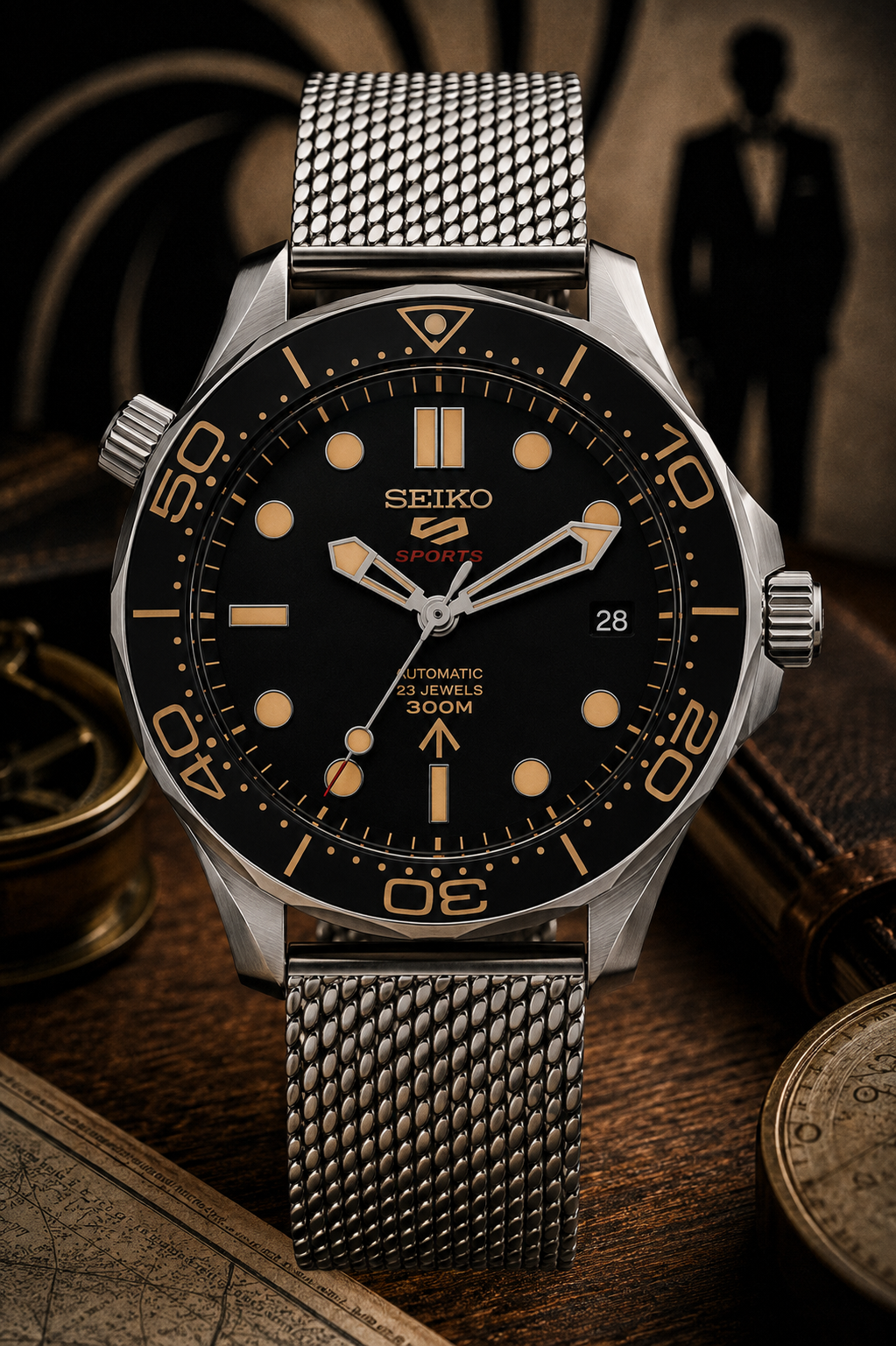 Custom Seiko JB Silver Date Display Racing Automatic Mod Watch