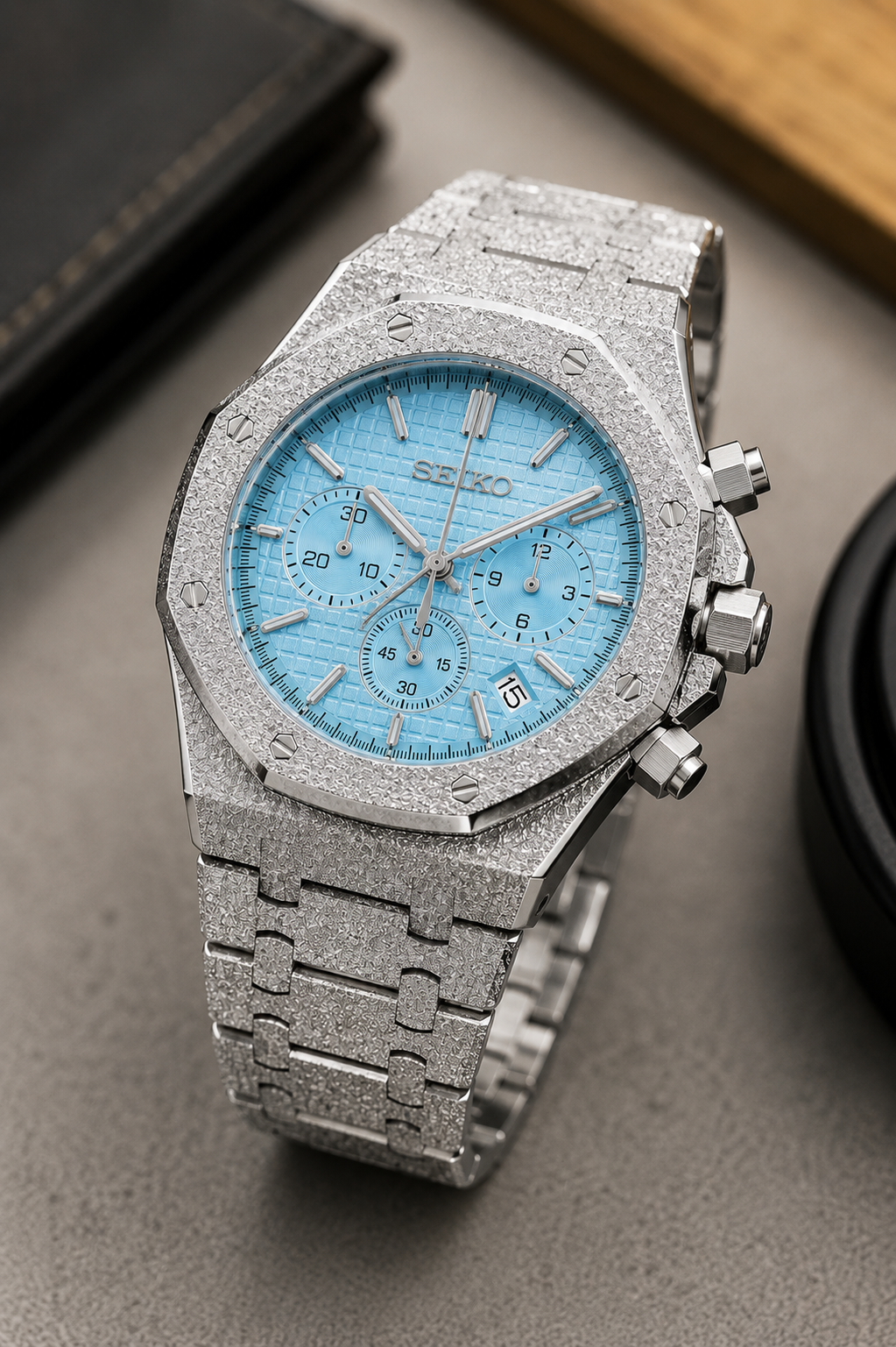 Custom Seiko Frosted Ice Blue Racing Chronograph Mod Watch