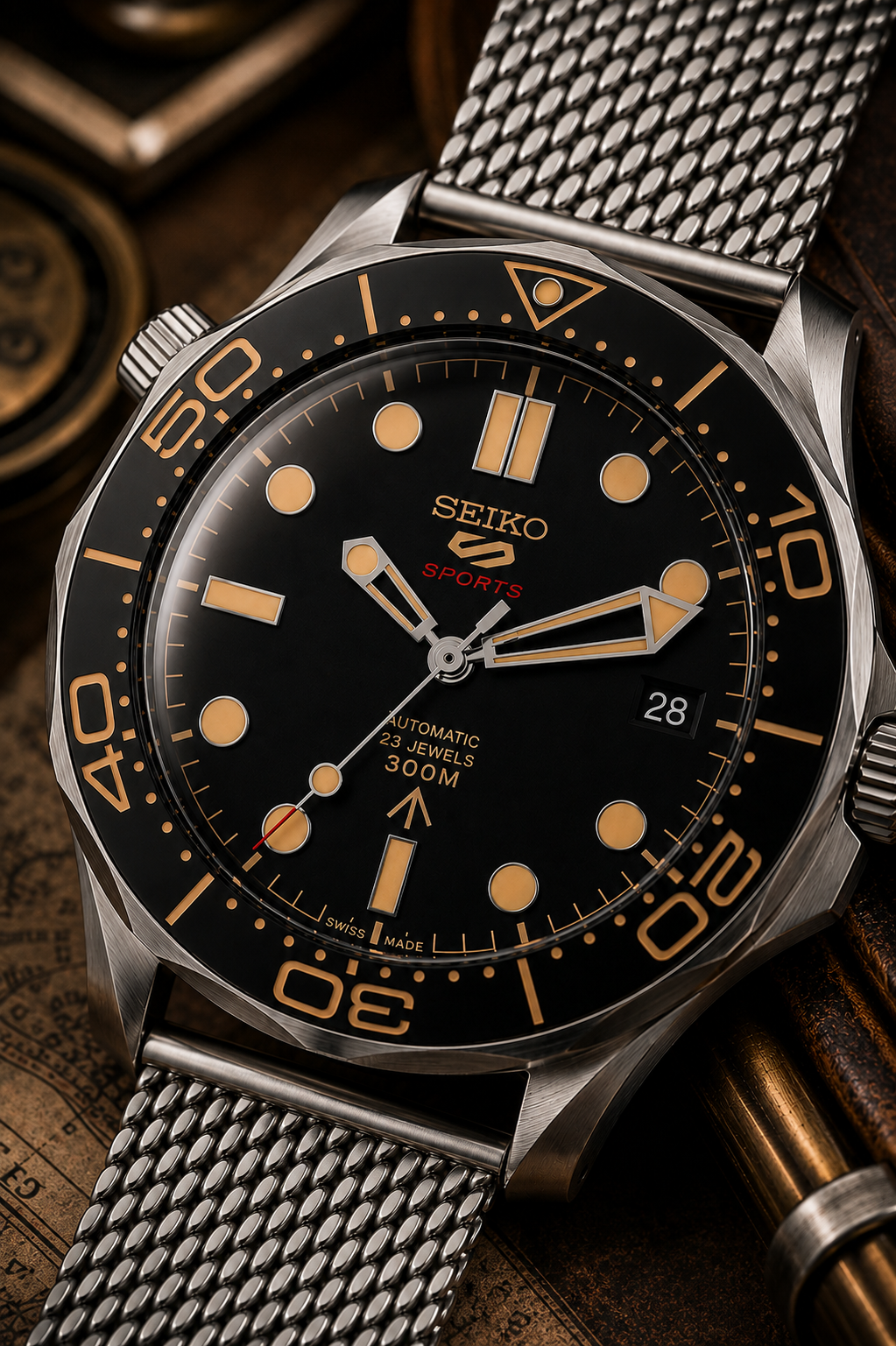 Custom Seiko JB Silver Date Display Racing Automatic Mod Watch
