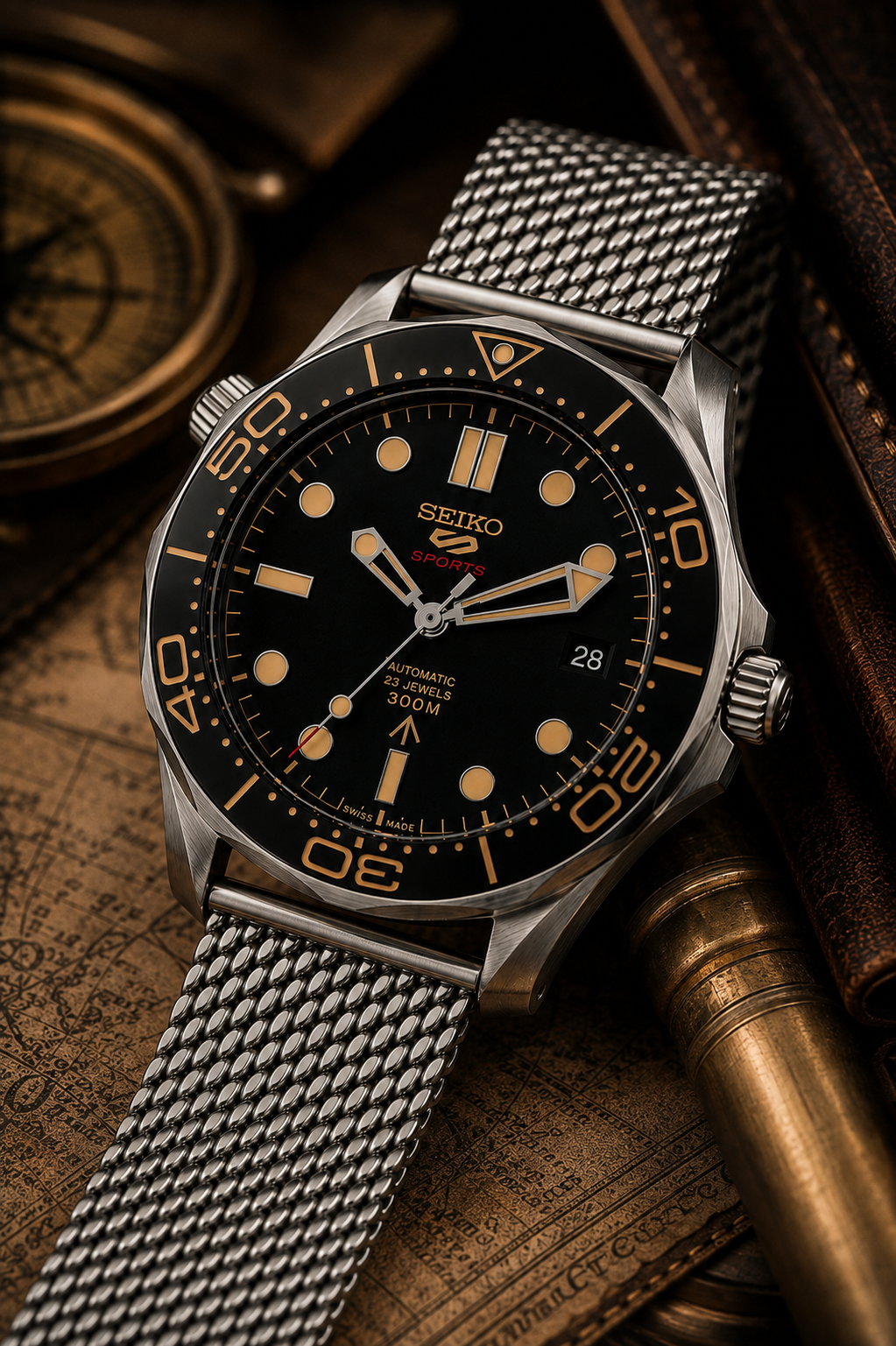 Custom Seiko JB Silver Date Display Racing Automatic Mod Watch