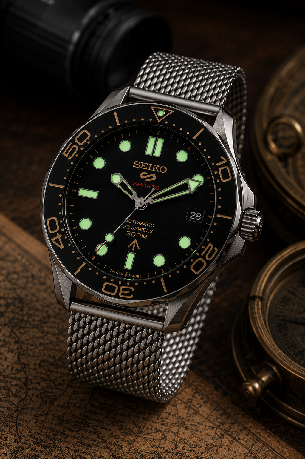 Custom Seiko JB Silver Date Display Racing Automatic Mod Watch