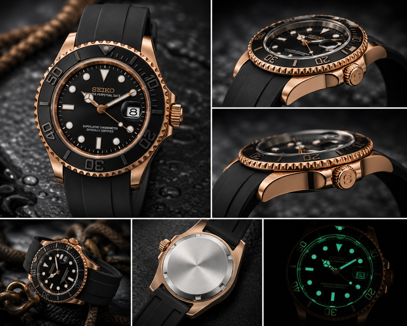 Custom Seiko Rose Gold Black Racing Automatic Mod Watch