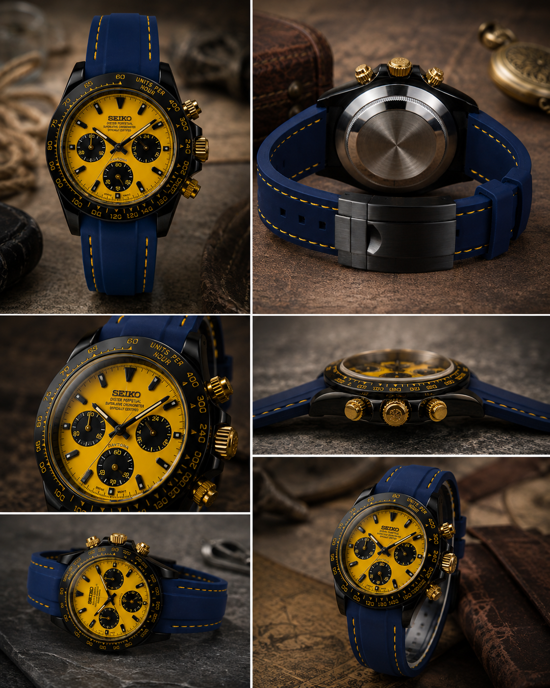 Custom Seiko Blue Yellow Stitching Racing Chronograph Mod Watch