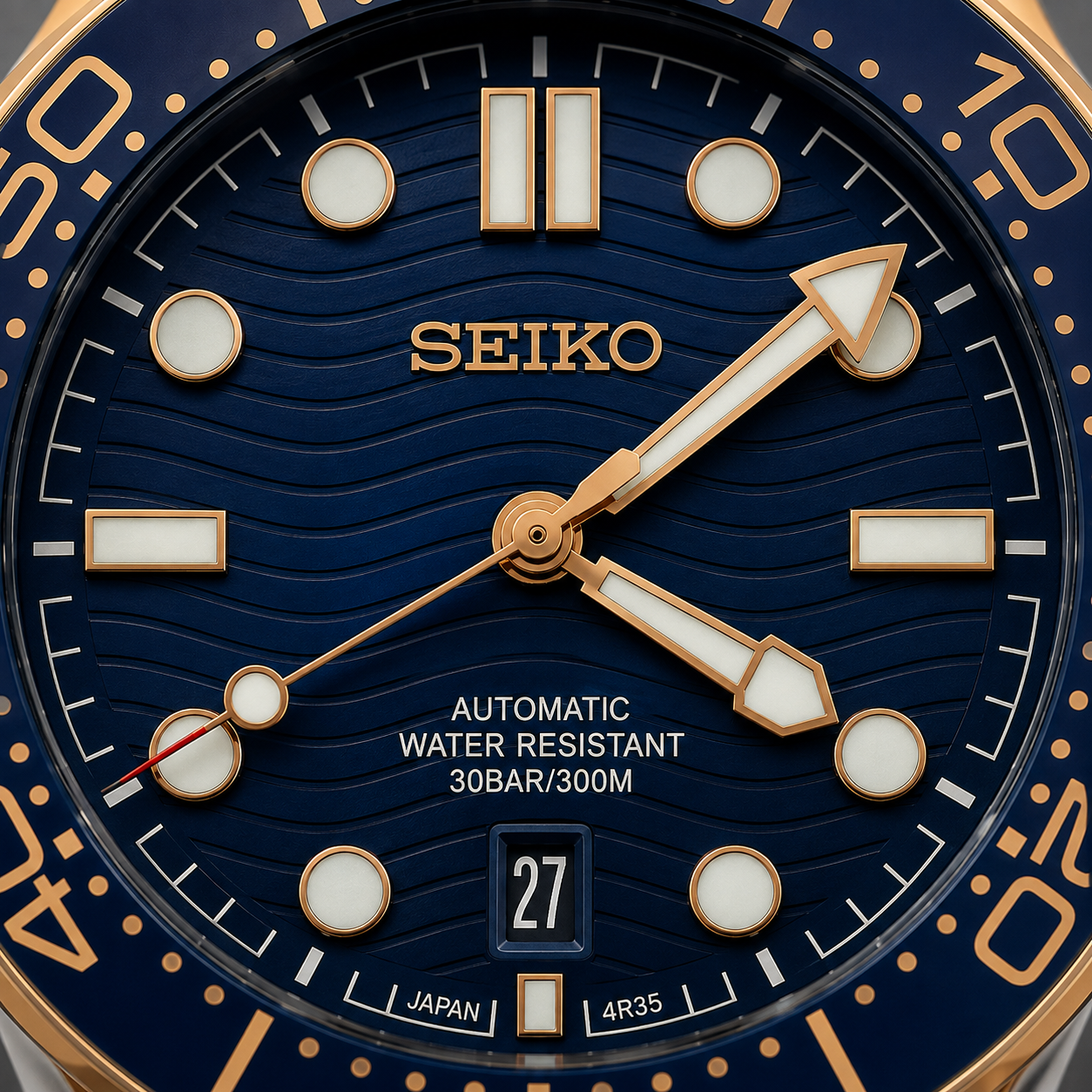 Custom Seiko Blue Ocean Rose Gold Racing Automatic Mod Watch