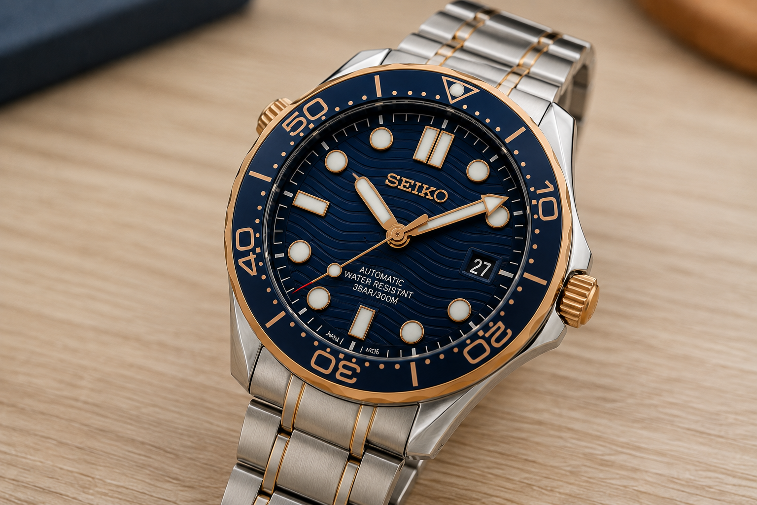Custom Seiko Blue Ocean Rose Gold Racing Automatic Mod Watch