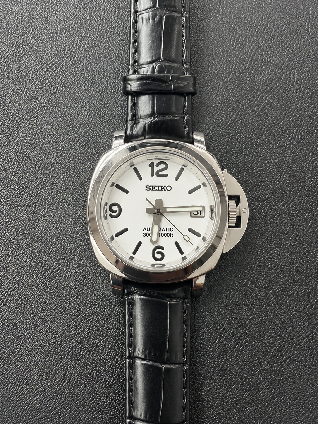 Custom Seiko Black White Racing Automatic Mod Watch