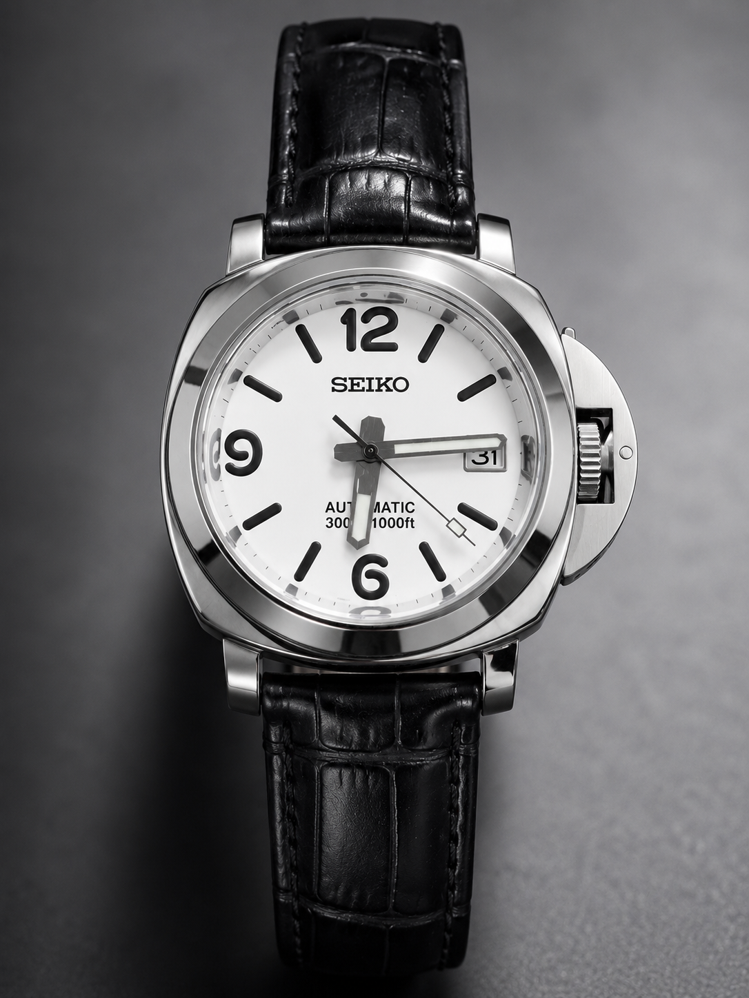 Custom Seiko Black White Racing Automatic Mod Watch