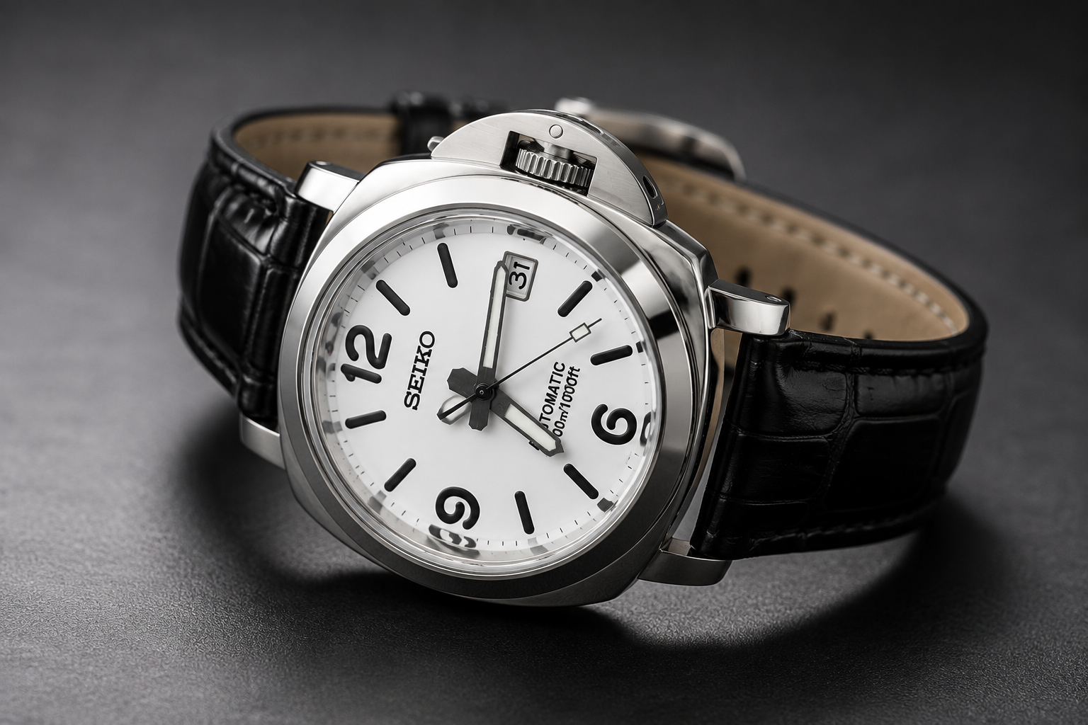 Custom Seiko Black White Racing Automatic Mod Watch