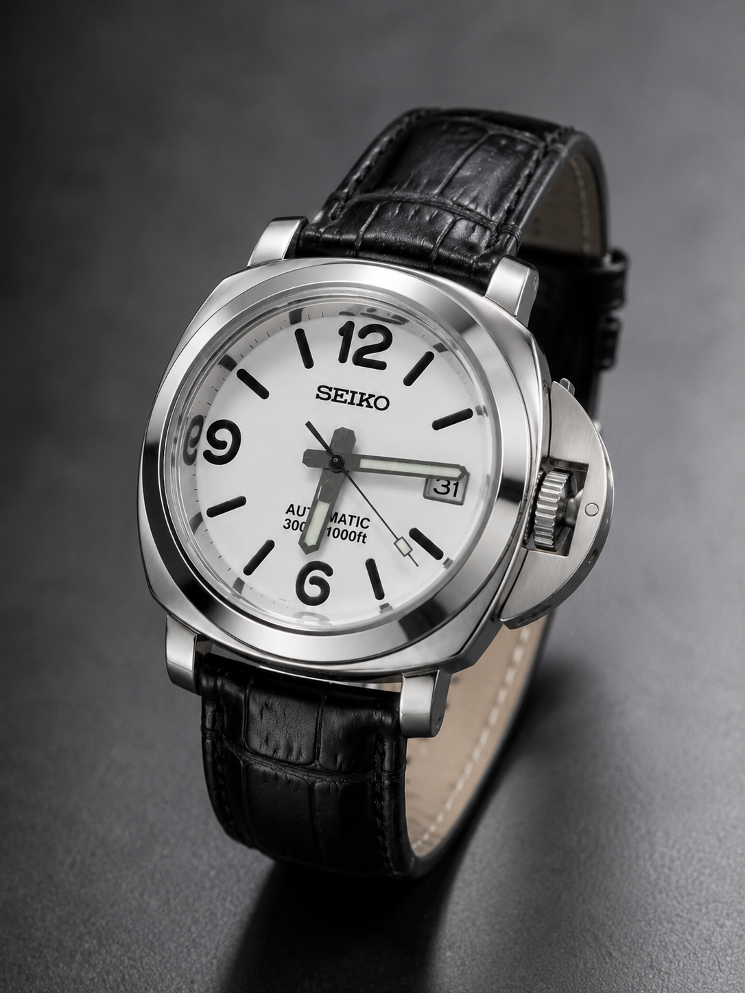 Custom Seiko Black White Racing Automatic Mod Watch