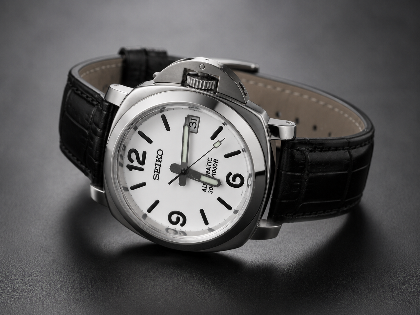 Custom Seiko Black White Racing Automatic Mod Watch
