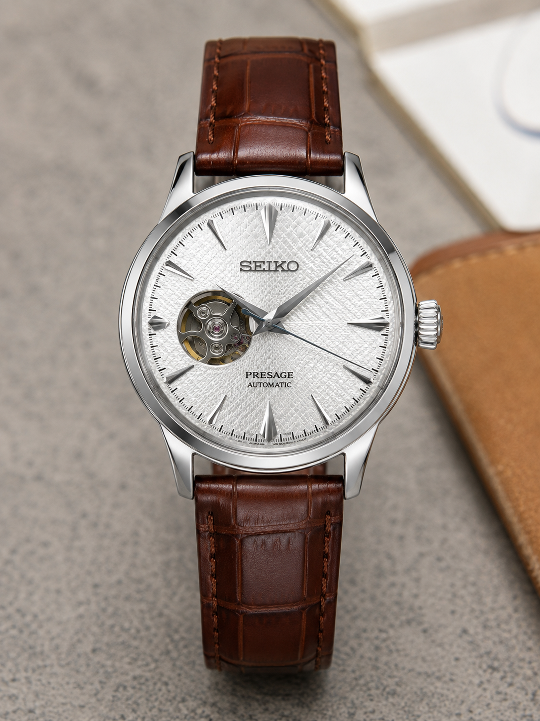 Custom Seiko White Open Heart Racing Automatic Mod Watch