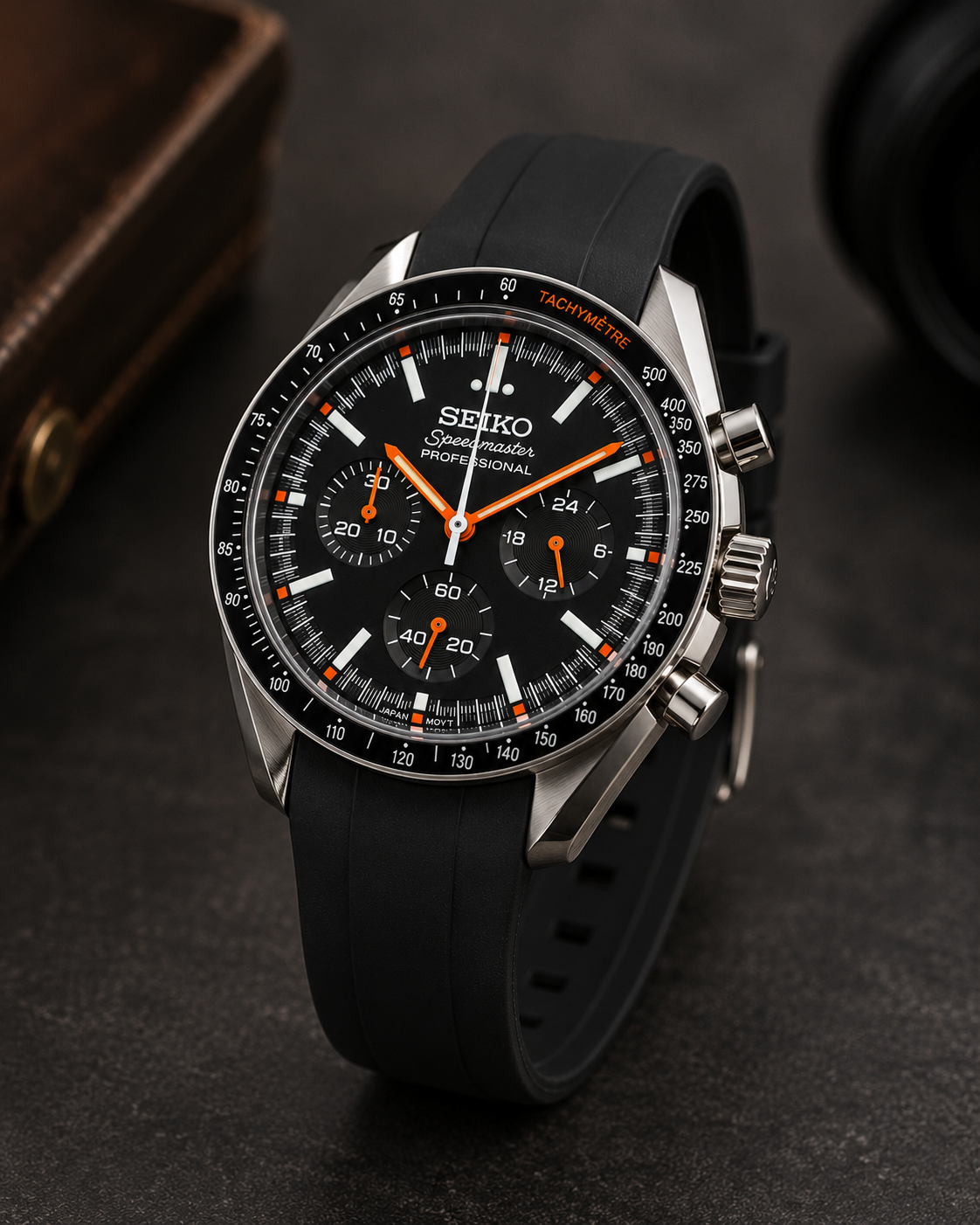 Custom Seiko Mod Speed Black Orange Watch