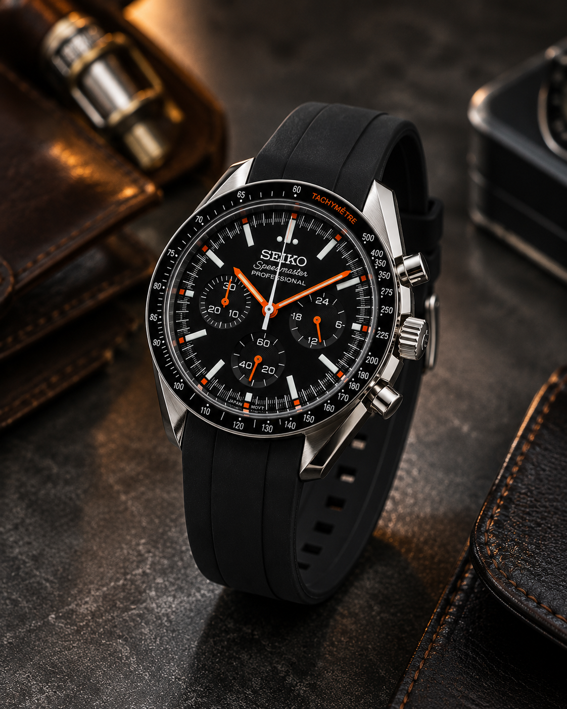 Custom Seiko Mod Speed Black Orange Watch