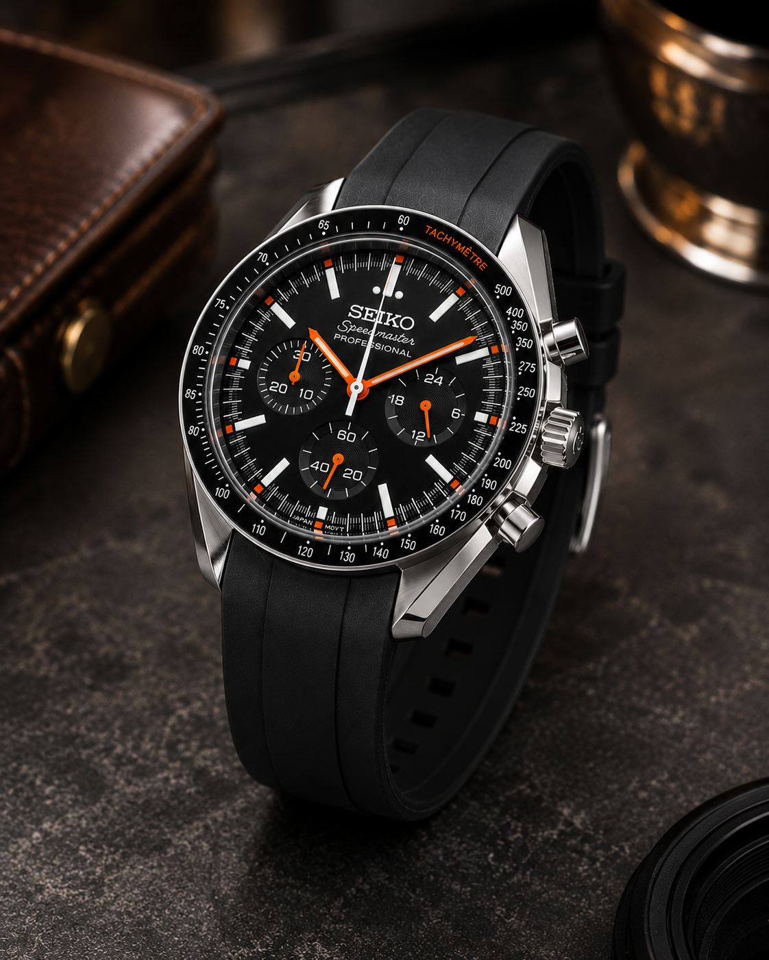 Custom Seiko Mod Speed Black Orange Watch
