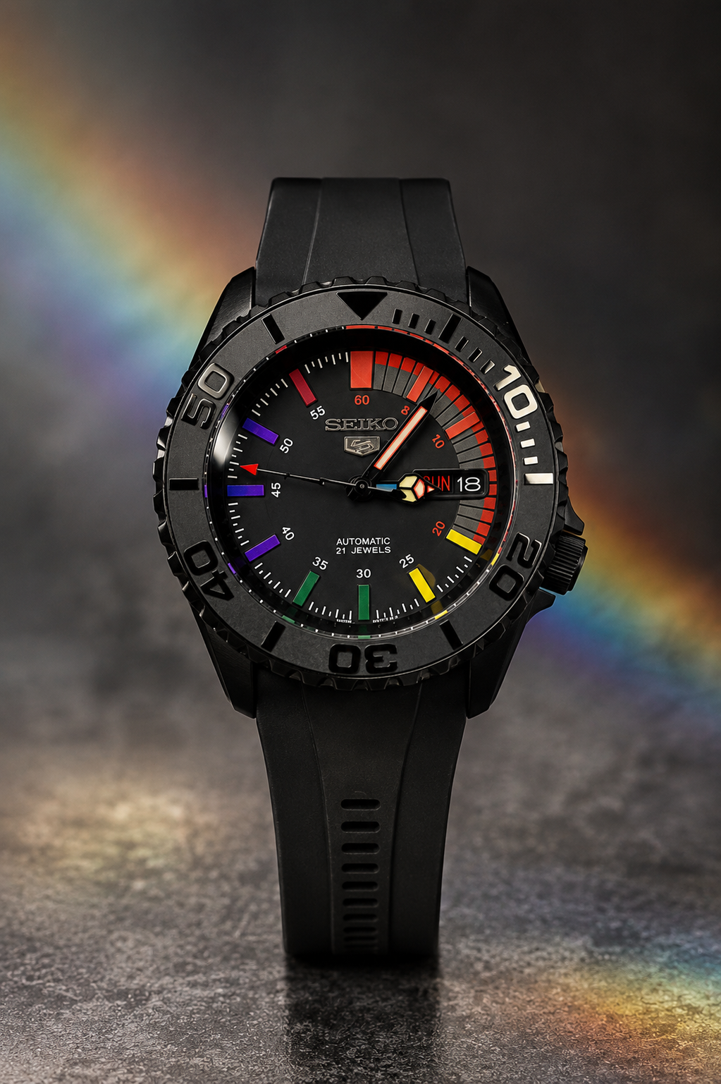 Custom Seiko Mod Speed Rainbow Black Watch