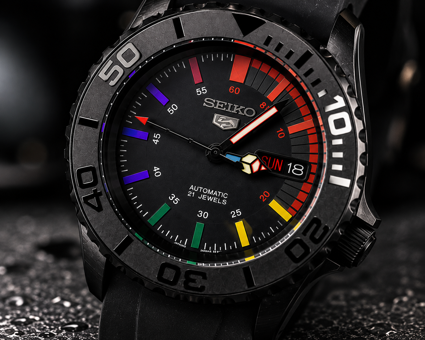 Custom Seiko Mod Speed Rainbow Black Watch