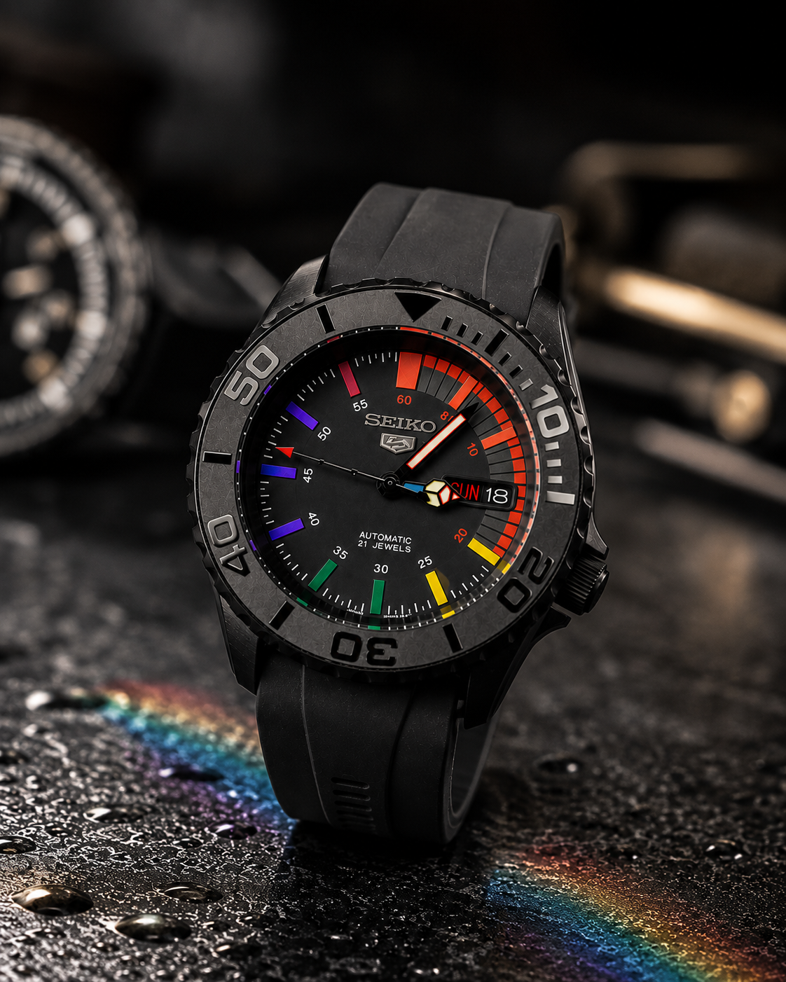 Custom Seiko Mod Speed Rainbow Black Watch