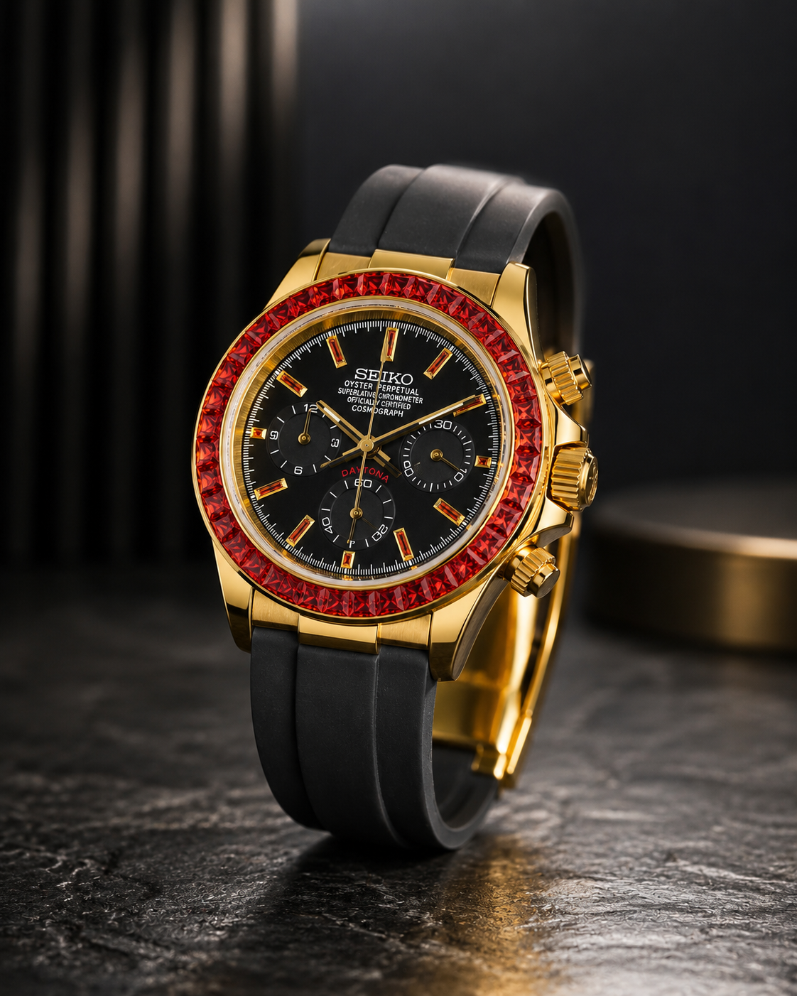 Custom Seiko Mod Speed Red Black Watch