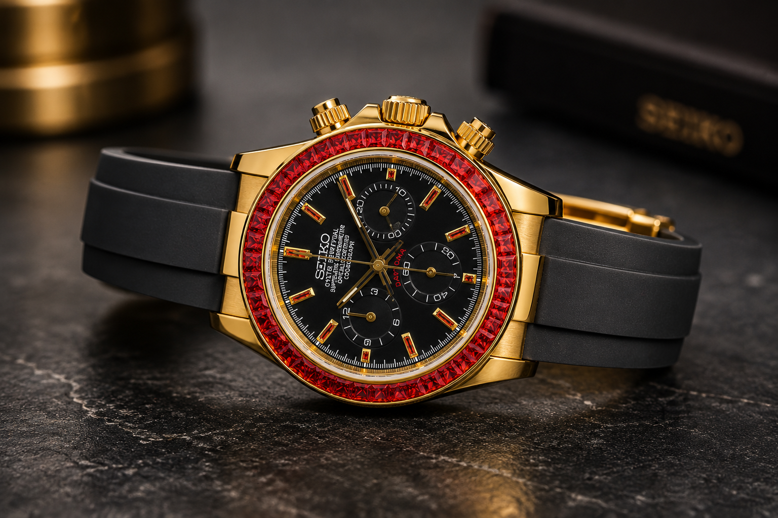 Custom Seiko Mod Speed Red Black Watch
