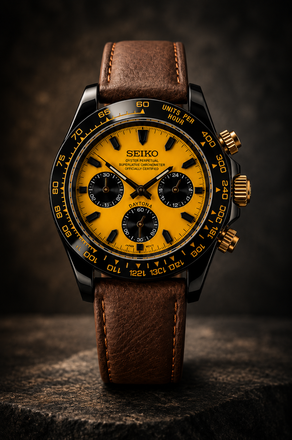 Custom Seitona Yellow Brown Racing Speed Mod Watch