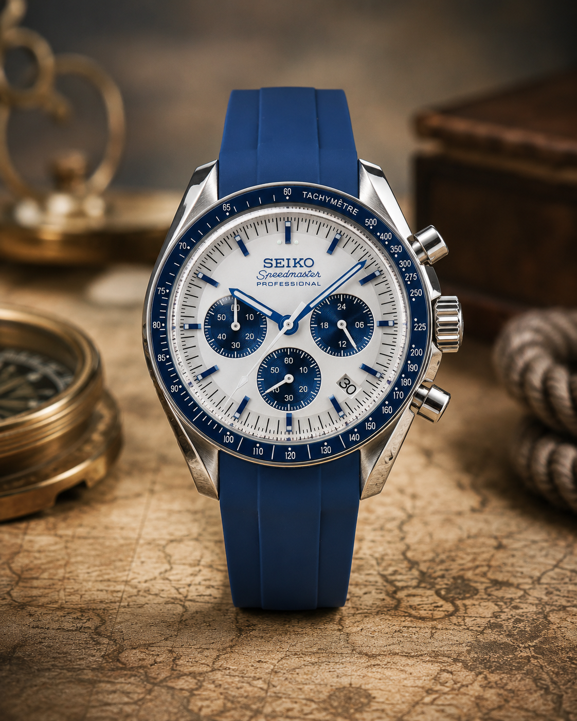 Custom Seiko Blue Racing Chronograph Mod Watch