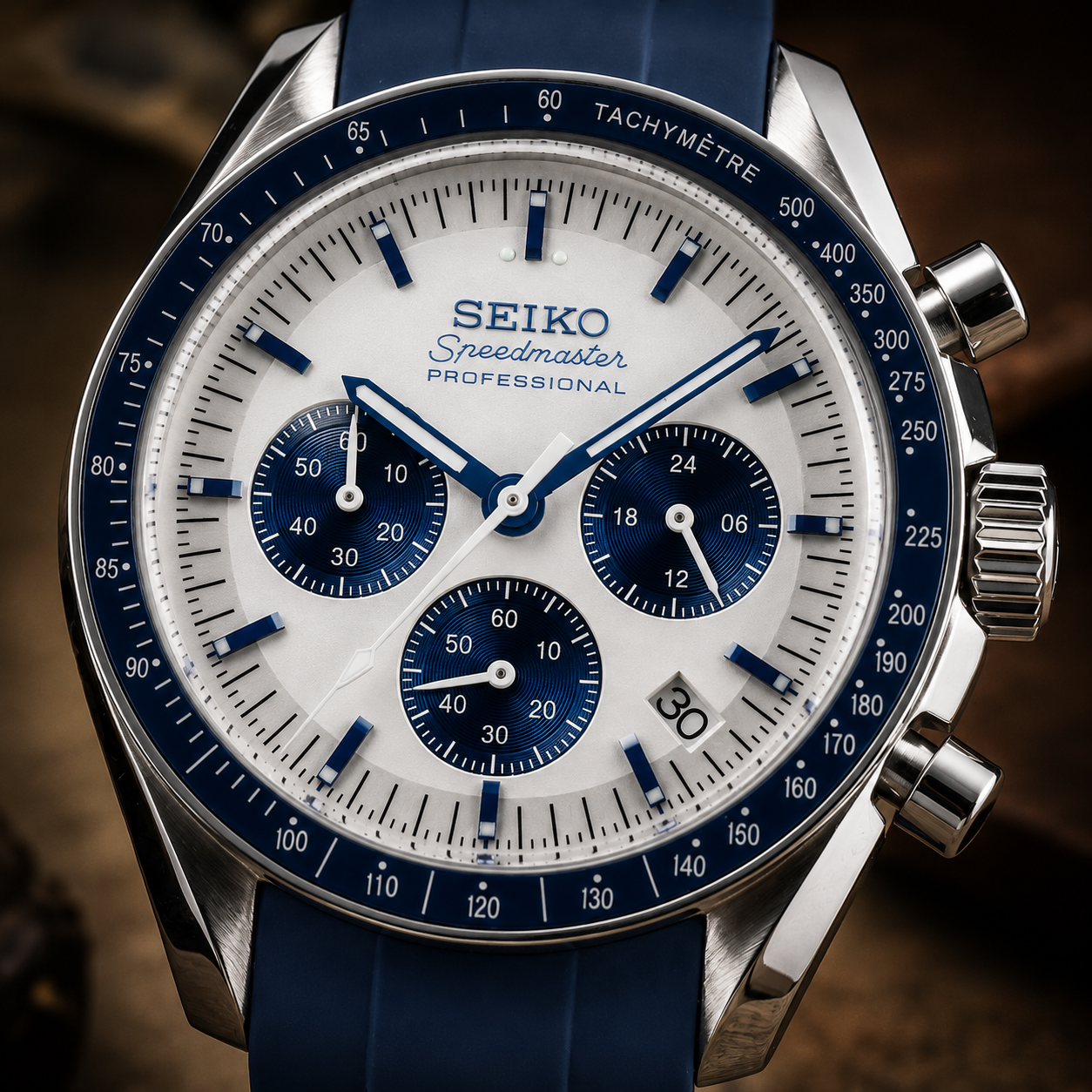 Custom Seiko Blue Racing Chronograph Mod Watch