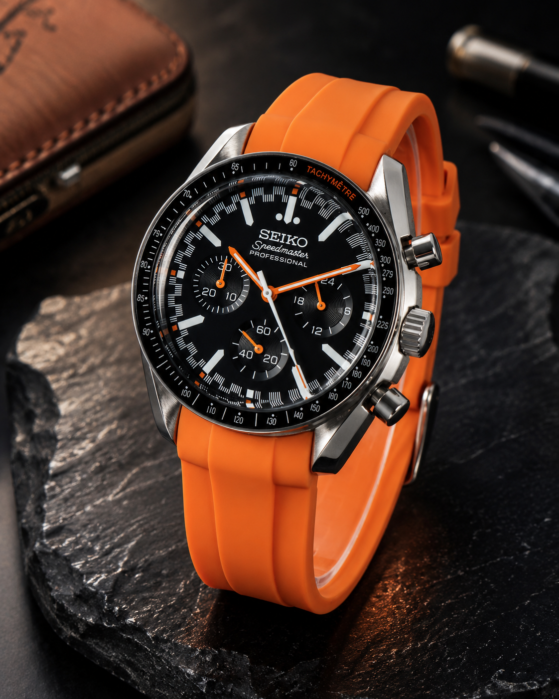 Custom Seiko Orange Racing Chronograph Mod Watch