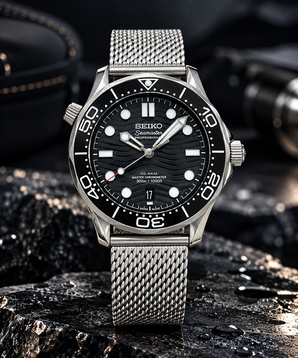 Custom Seiko JB Black Wave Date Racing Automatic Mod Watch
