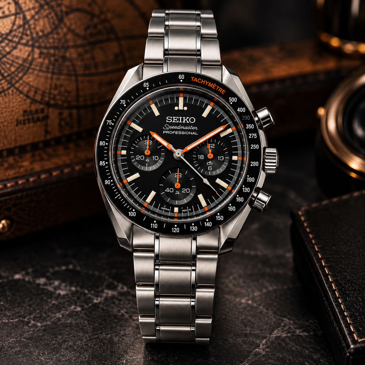 Custom Seiko Silver Orange Speed Racing Chronograph Mod Watch