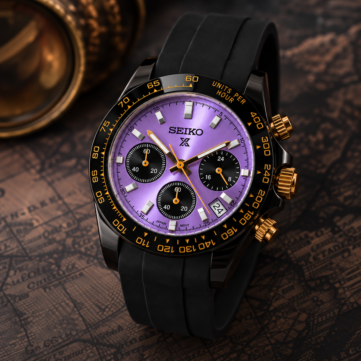 Custom Seiko Purple Racing Chronograph Date Display Mod Watch