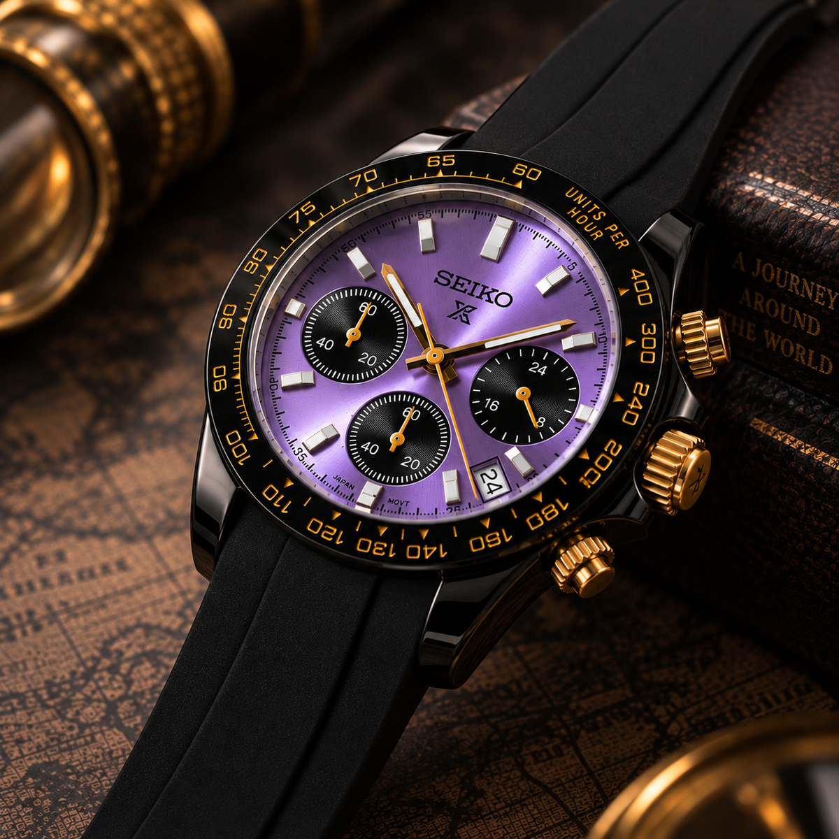 Custom Seiko Purple Racing Chronograph Date Display Mod Watch