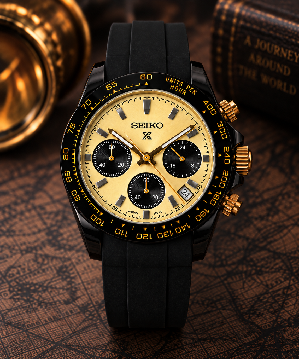 Custom Seiko Champagne Racing Chronograph Date Display Mod Watch