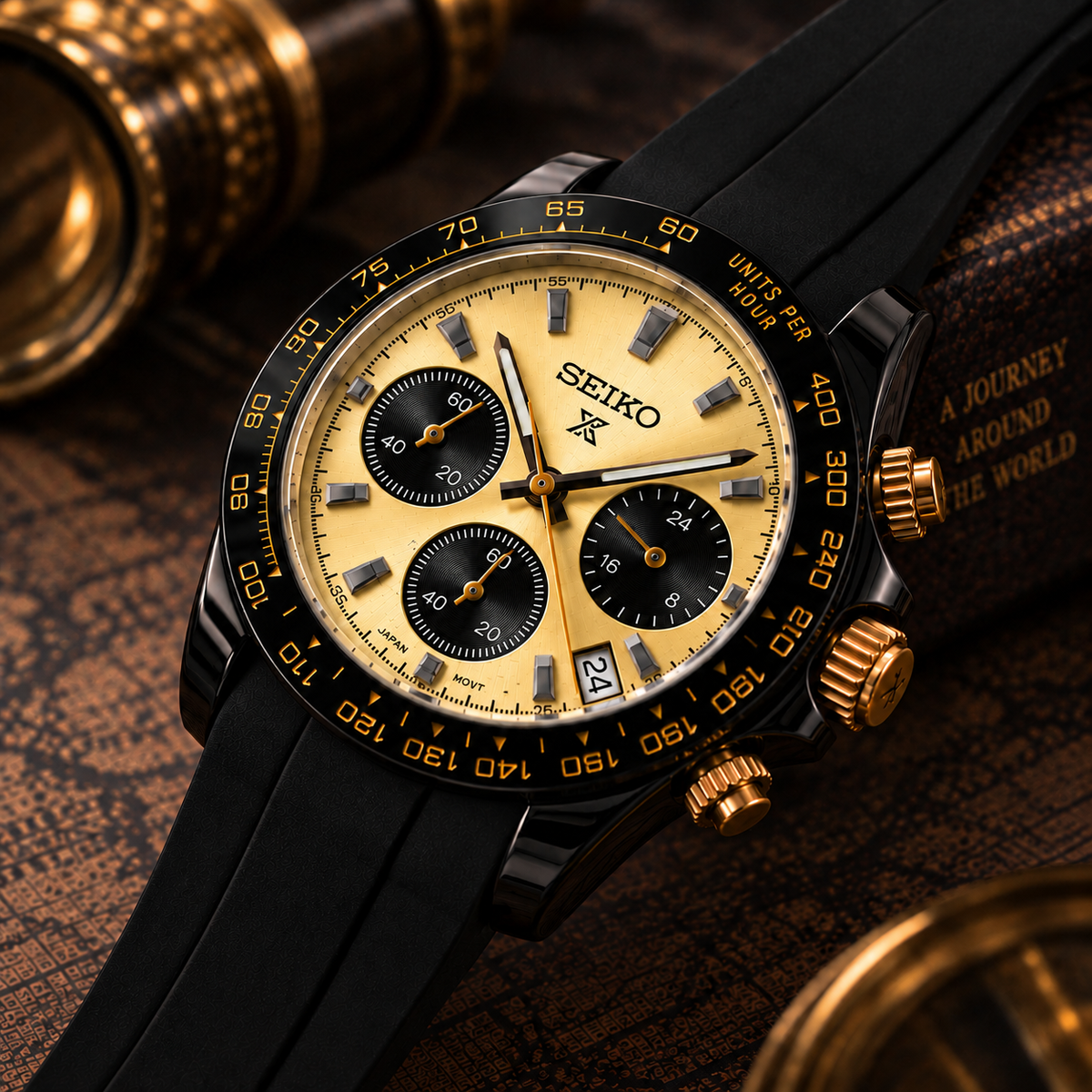 Custom Seiko Champagne Racing Chronograph Date Display Mod Watch